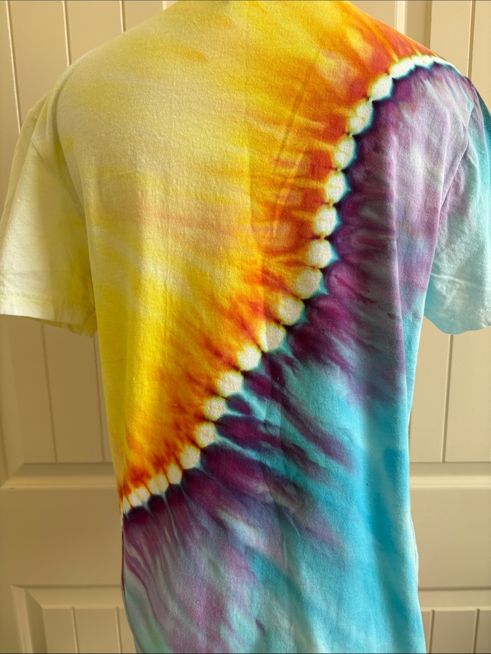 Handmade Tie-Dye Short Sleeve Tee - Yellow Multi Gildan T Size XL Women’s Slim - Picture 3 of 4